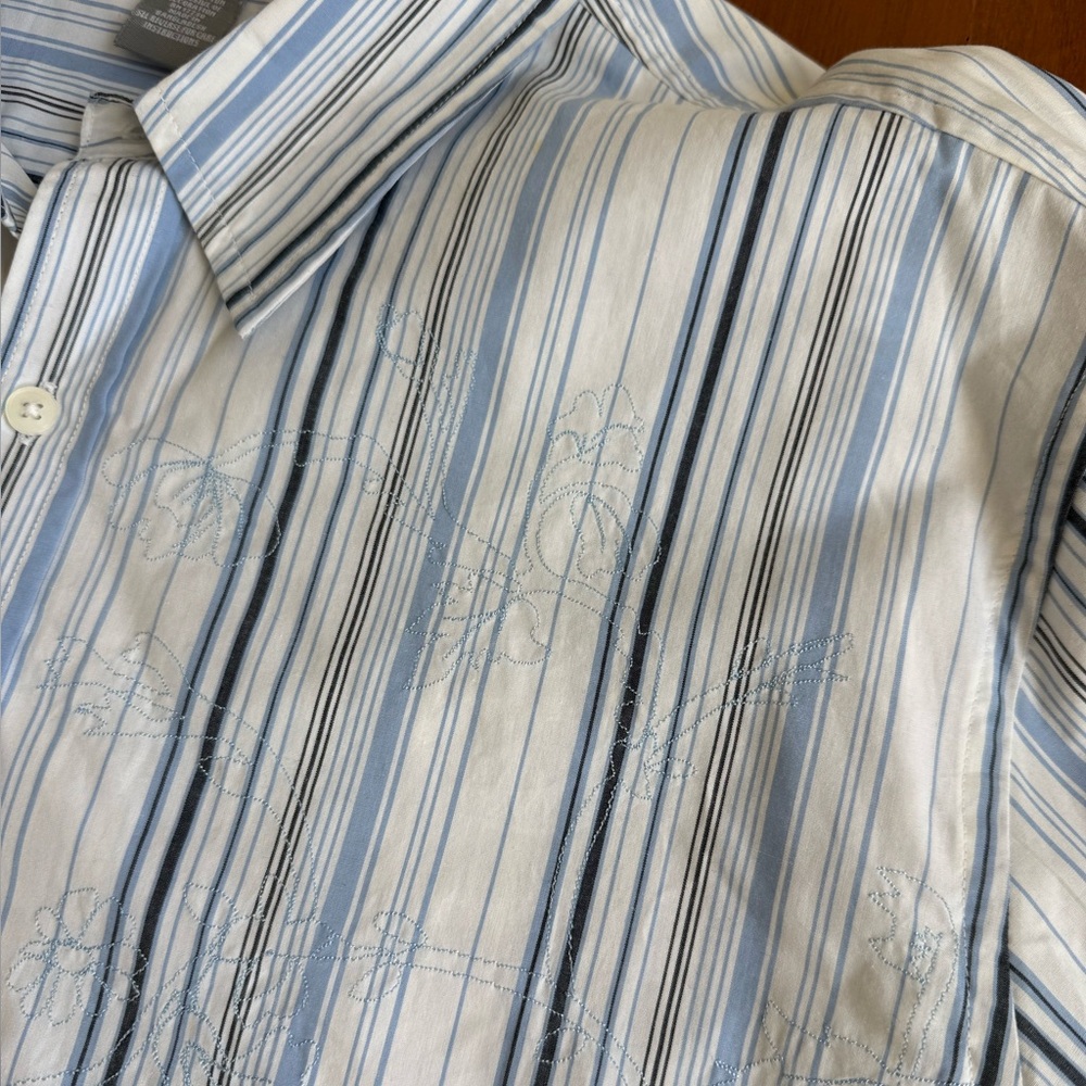 NWT Men Dress Casual Button Down Shirt Sz XXL Blue Embroidered Tropical Summer - Picture 5 of 10